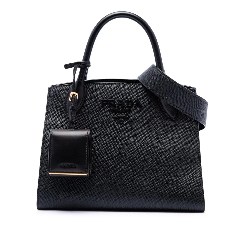 Prada Small Saffiano Cuir Monochrome Satchel Black Leather Very good - Front View
