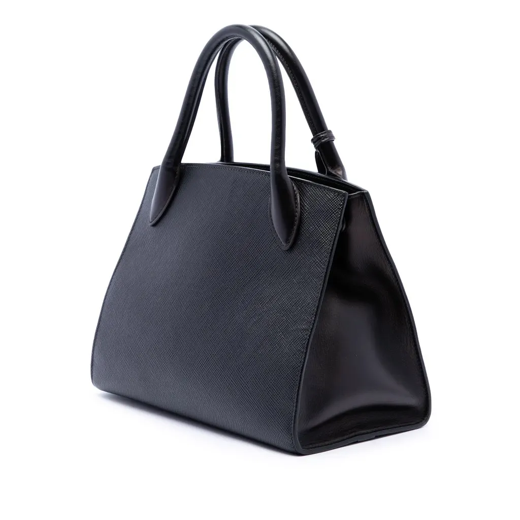 Prada Small Saffiano Cuir Monochrome Satchel Black Leather Very good - Back View