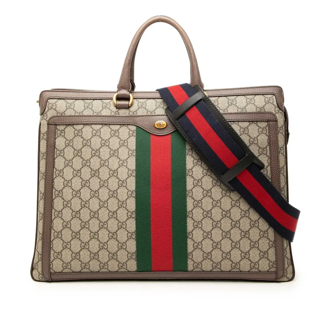 Gucci GG Supreme Ophidia Web Briefcase Beige Very good - Front View