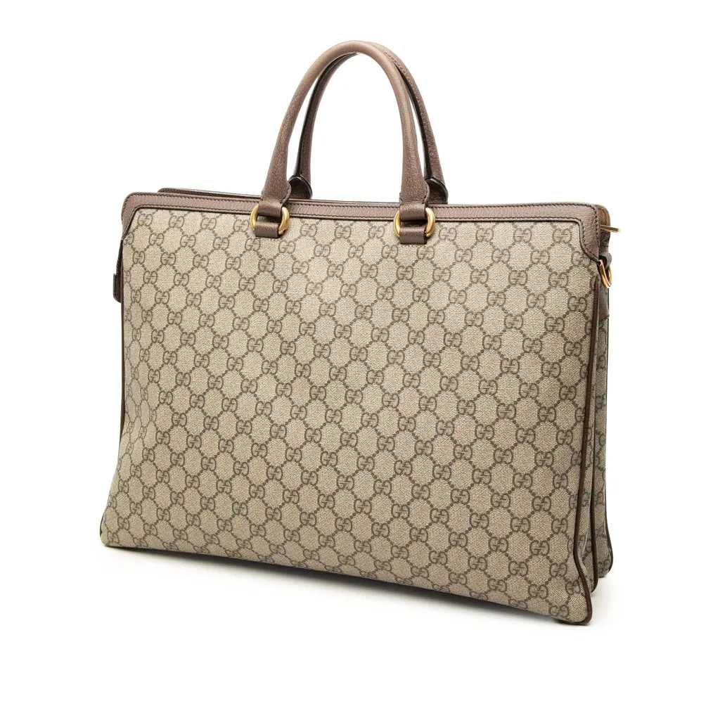 Gucci GG Supreme Ophidia Web Briefcase Beige Very good - Back View