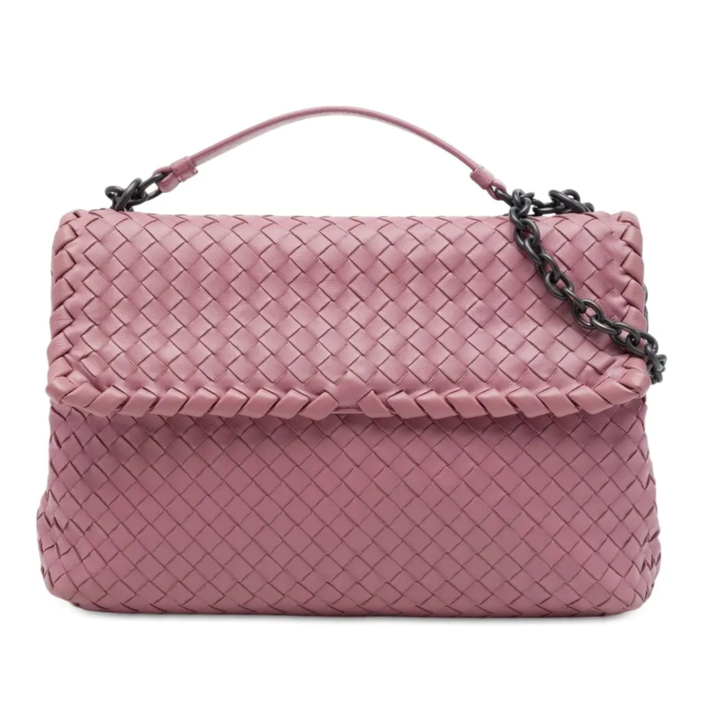 Bottega Veneta Medium Nappa Intrecciato Olimpia Shoulder Bag Pink Leather Very good - Front View