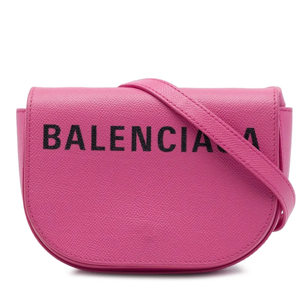 Balenciaga Grained Calfskin Logo Ville Day Crossbody XS Pink Leather Very good - Front View