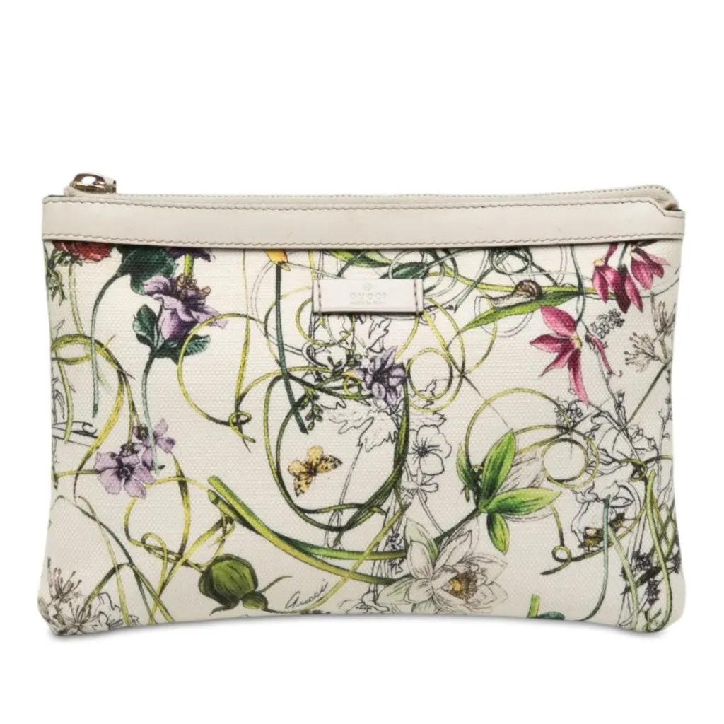Gucci Printed Canvas Flora Infinity Clutch White Canvas Very good - Front View