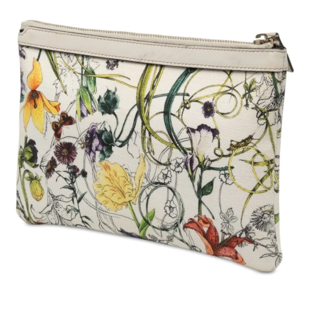 Gucci Printed Canvas Flora Infinity Clutch White Canvas Very good - Back View