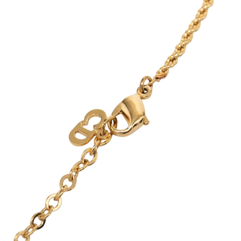 Dior Gold Plated Enamel Logo Round Pendant Necklace Gold Metal Very good - Model View