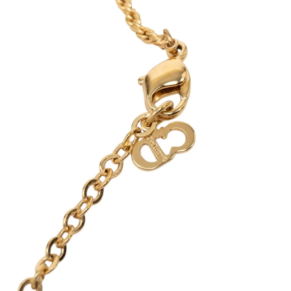 Dior Gold Plated Enamel Logo Round Pendant Necklace Gold Metal Very good - Box View