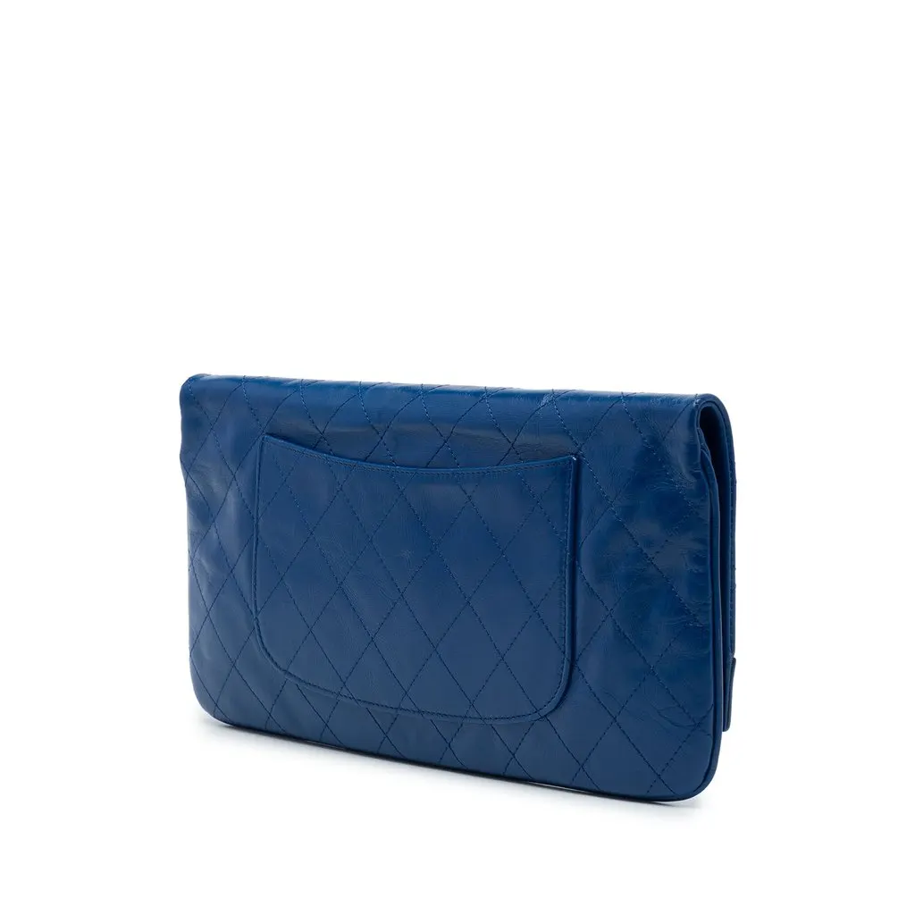 Chanel Large Bicolor Quilted Aged Calfskin 31 Clutch Blue Leather Very good - Back View