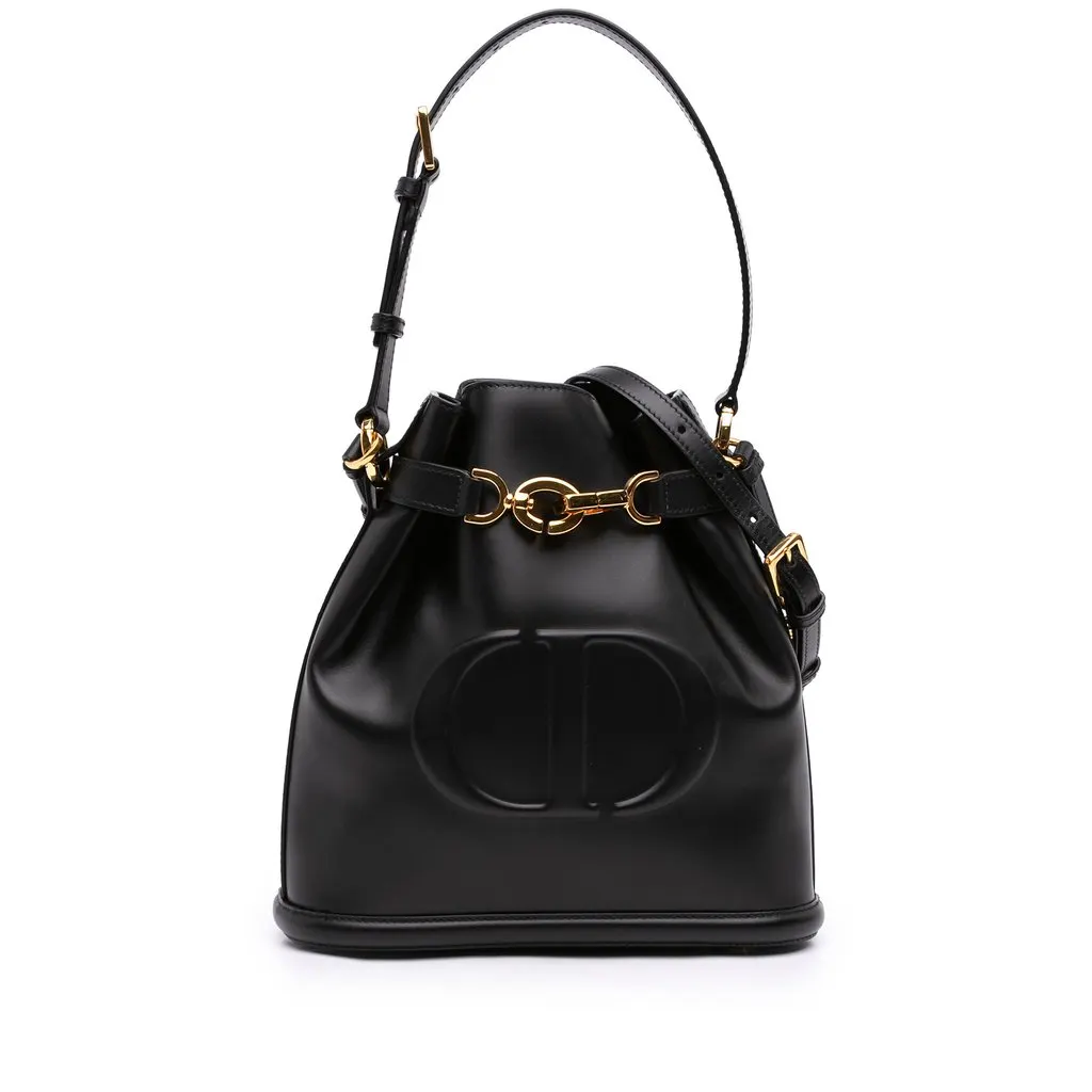 Dior Medium Calfskin Cest Dior Bucket Bag Black Leather Very good - Front View