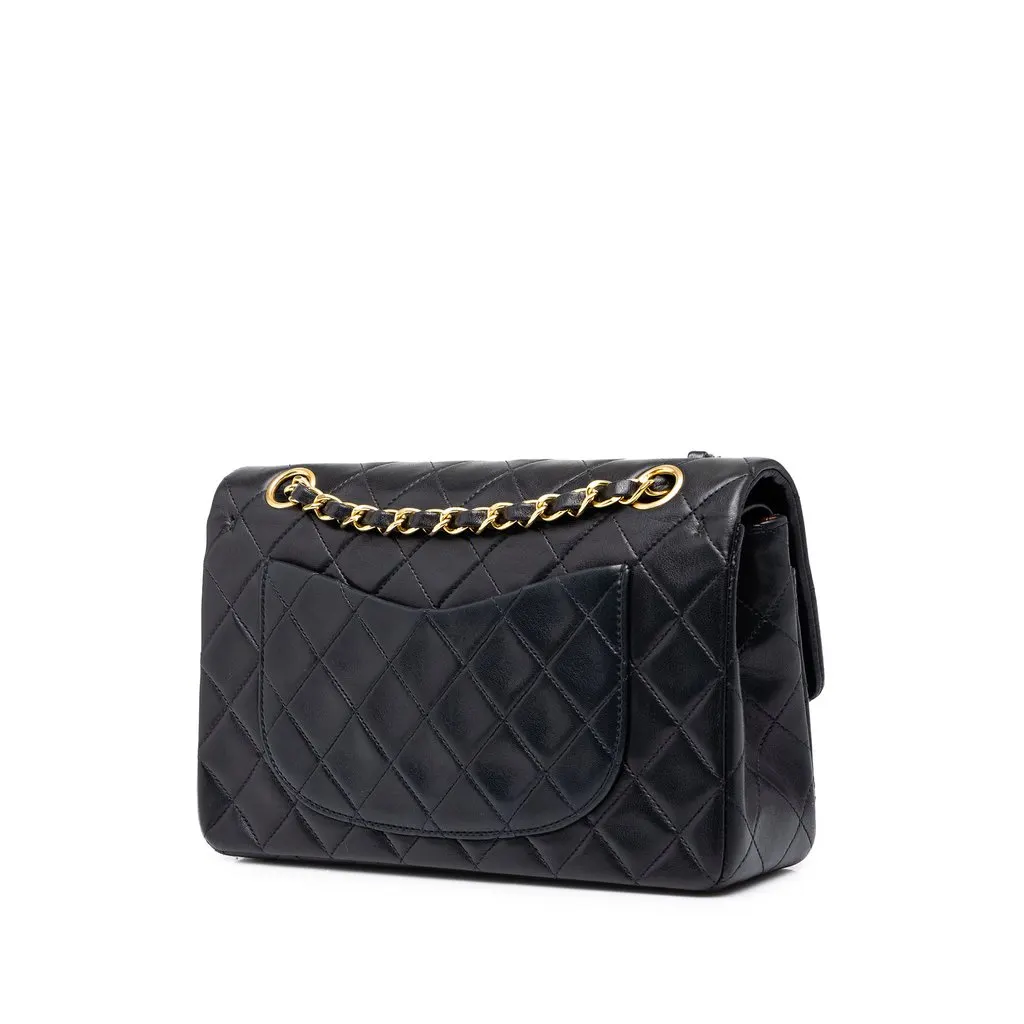 Chanel Small Classic Lambskin Double Flap Black Leather Good - Back View