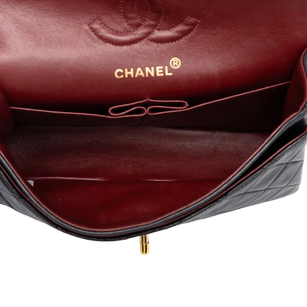 Chanel Small Classic Lambskin Double Flap Black Leather Good - Model View
