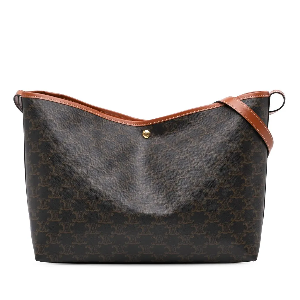 Celine Triomphe Coated Canvas and Calfskin Soft Shopper Bag Brown Very good - Front View