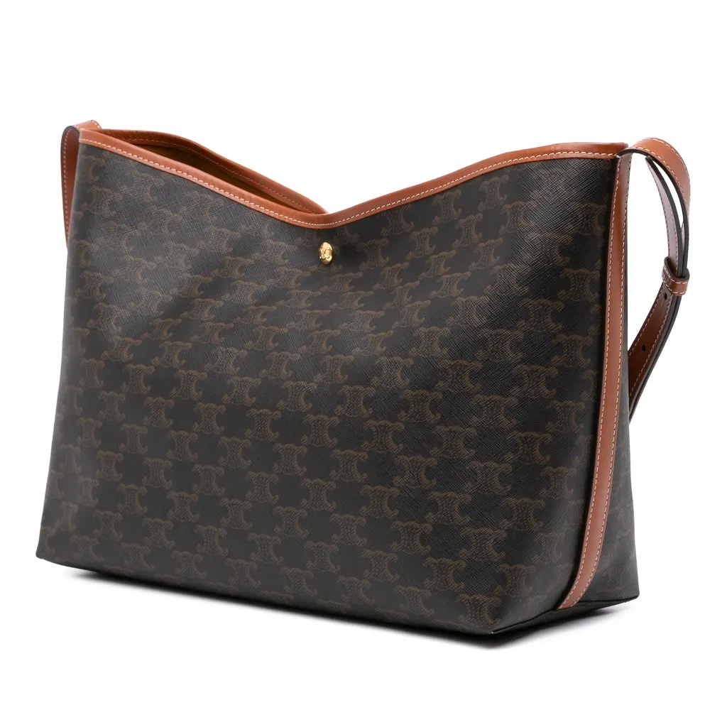 Celine Triomphe Coated Canvas and Calfskin Soft Shopper Bag Brown Very good - Back View