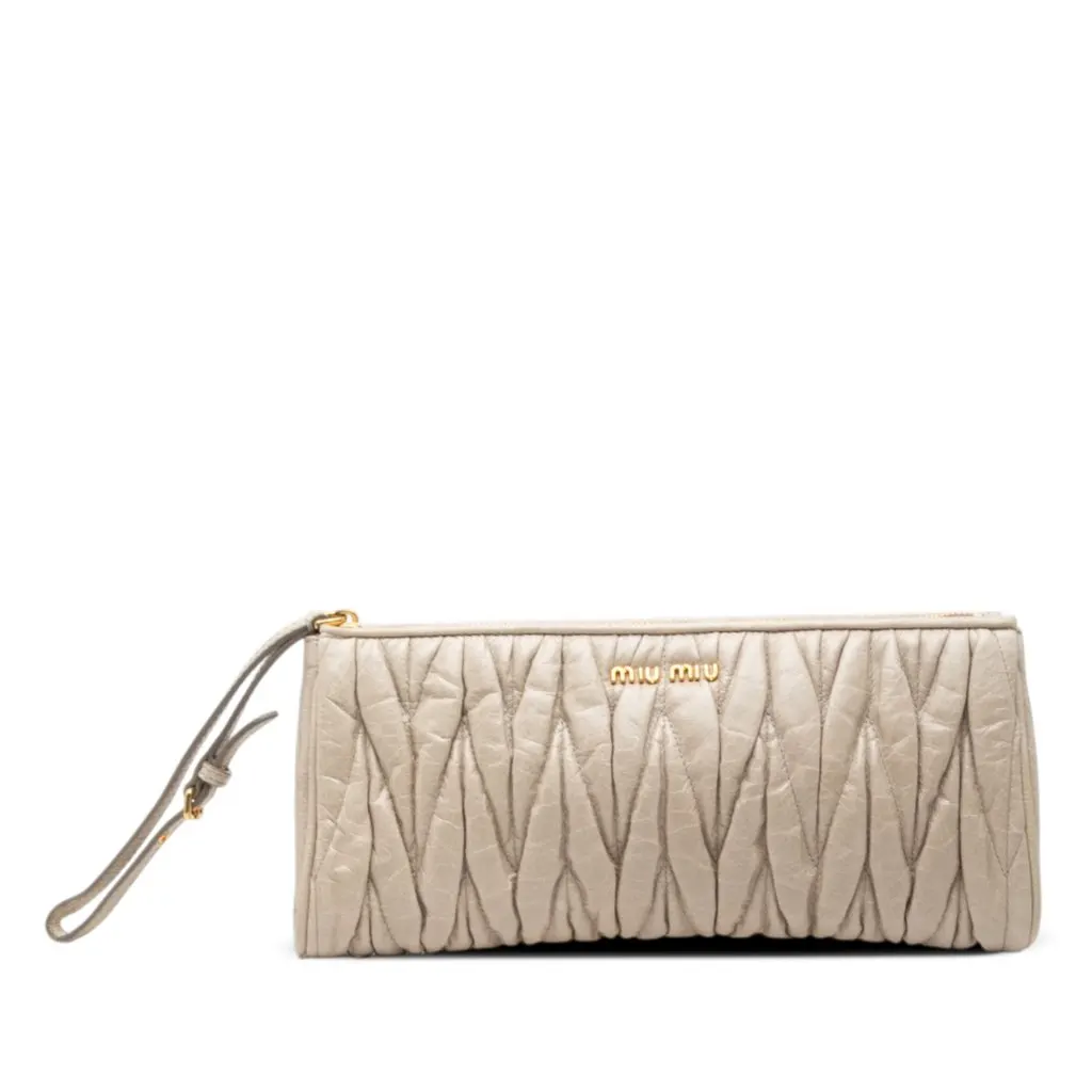 Miu Miu Matelasse Nappa Clutch Beige Leather Very good - Front View