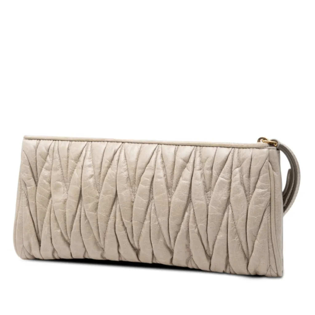 Miu Miu Matelasse Nappa Clutch Beige Leather Very good - Back View