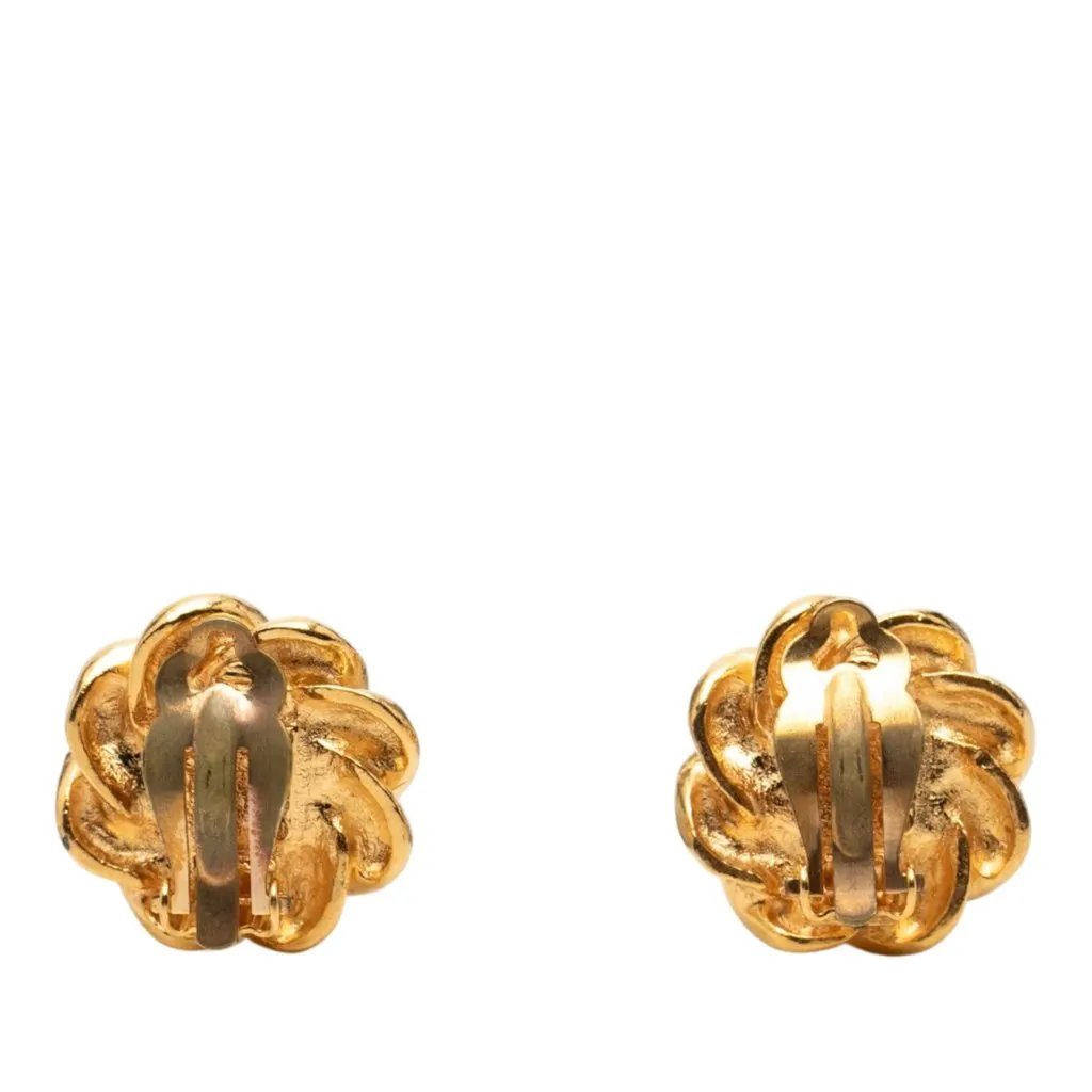Chanel Gold Plated Faux Pearl Flower Clip On Earrings Gold Metal Very good - Back View
