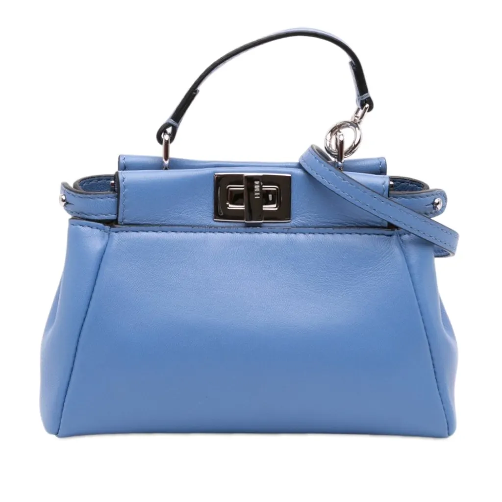 Fendi Micro Nappa Peekaboo Iconic Satchel Blue Leather Very good - Front View