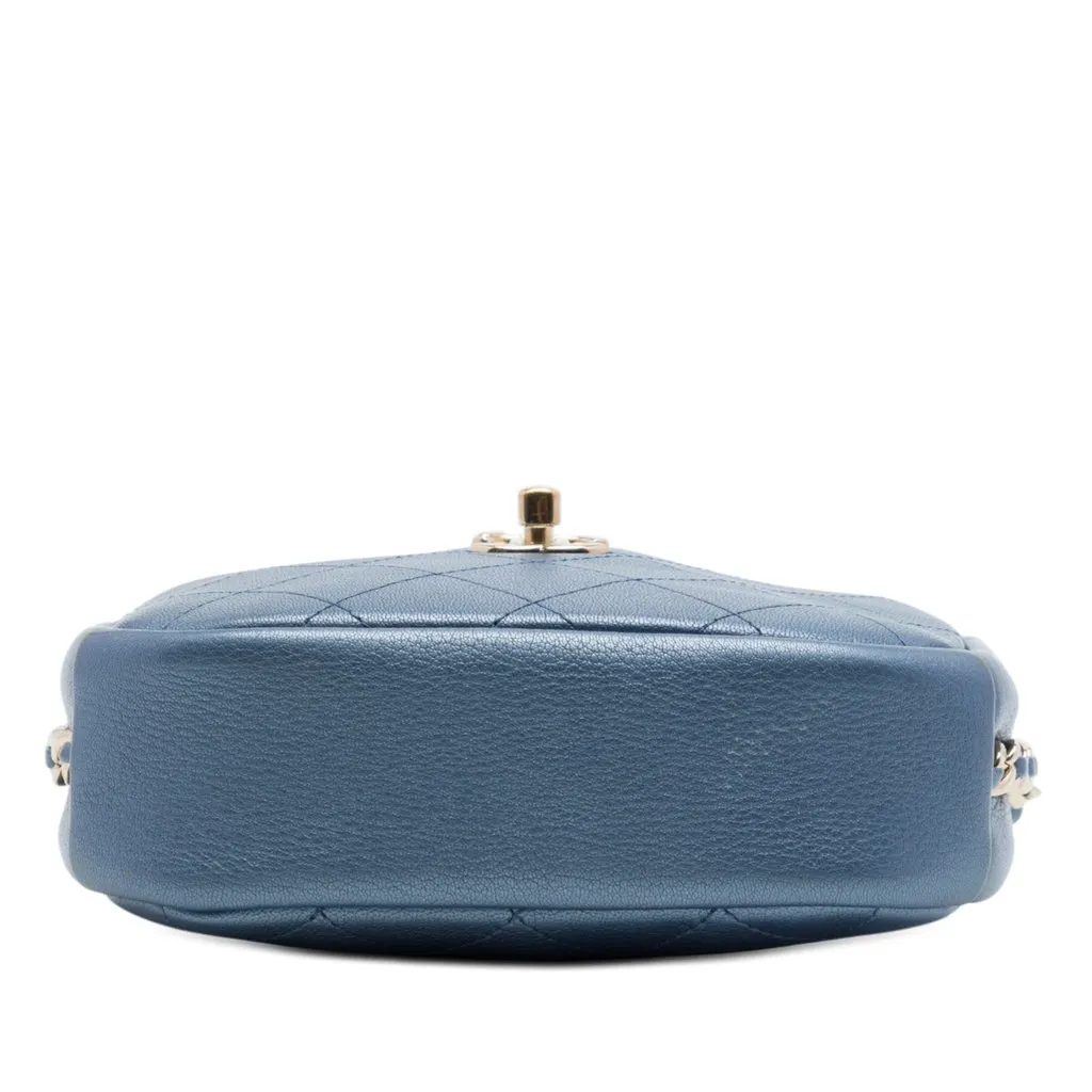 Chanel Small Quilted Metallic Goatskin Casual Trip Camera Bag Blue Leather Very good - Inside View