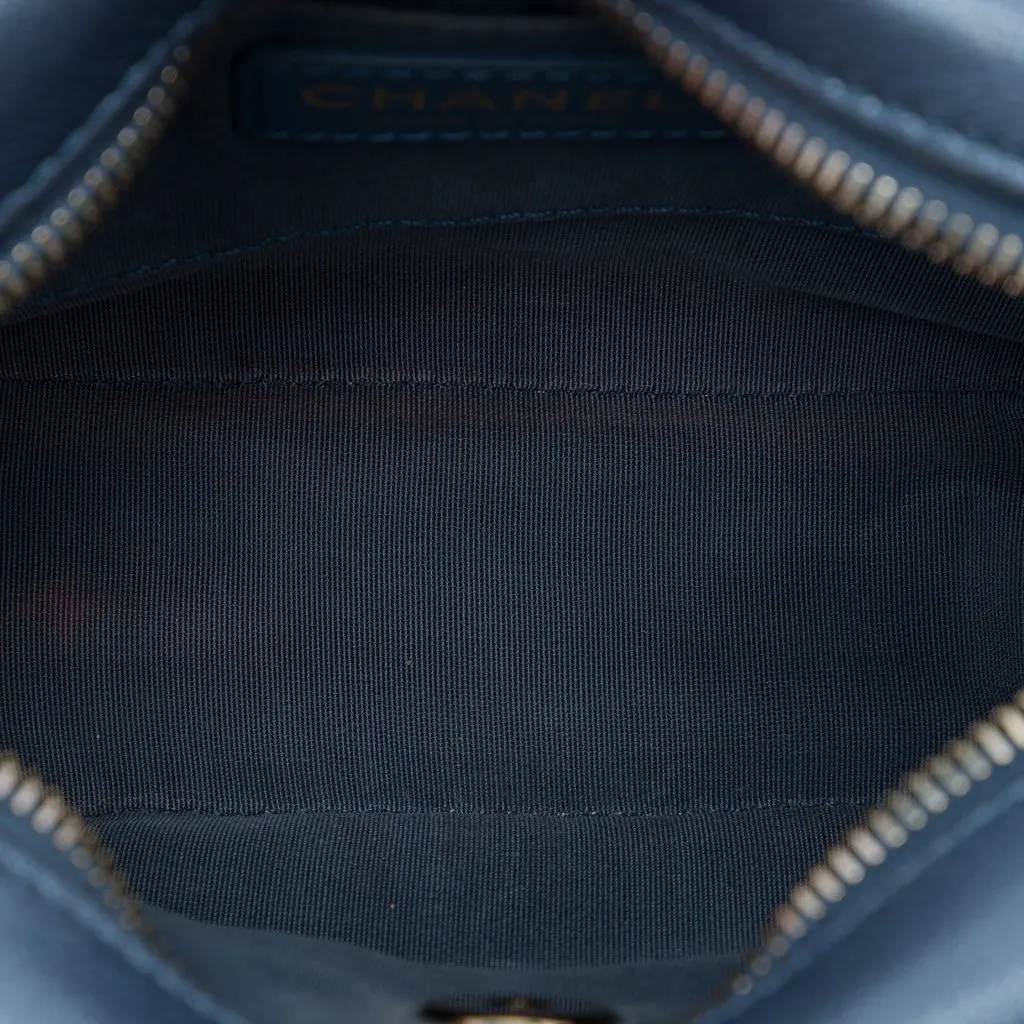 Chanel Small Quilted Metallic Goatskin Casual Trip Camera Bag Blue Leather Very good - Model View