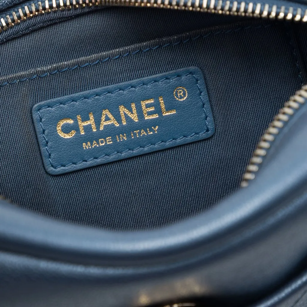Chanel Small Quilted Metallic Goatskin Casual Trip Camera Bag Blue Leather Very good - Box View