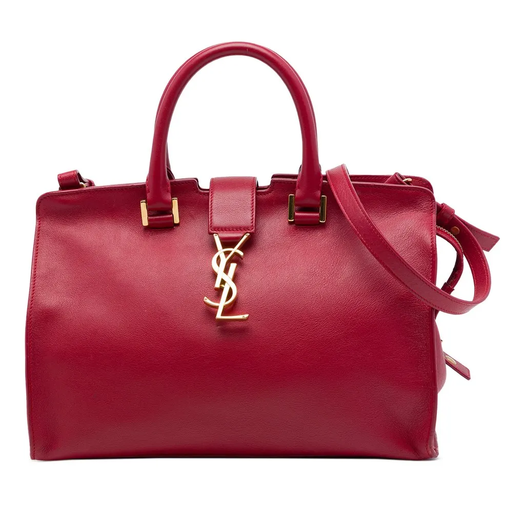 Saint Laurent Small Leather Monogram Downtown Cabas Satchel Red Leather Very good - Front View