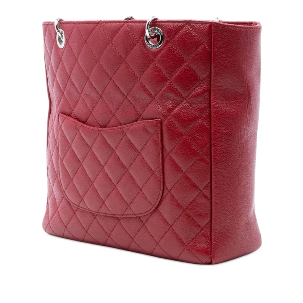Chanel Caviar Vertical Grand Shopping Tote Red Leather Very good - Back View