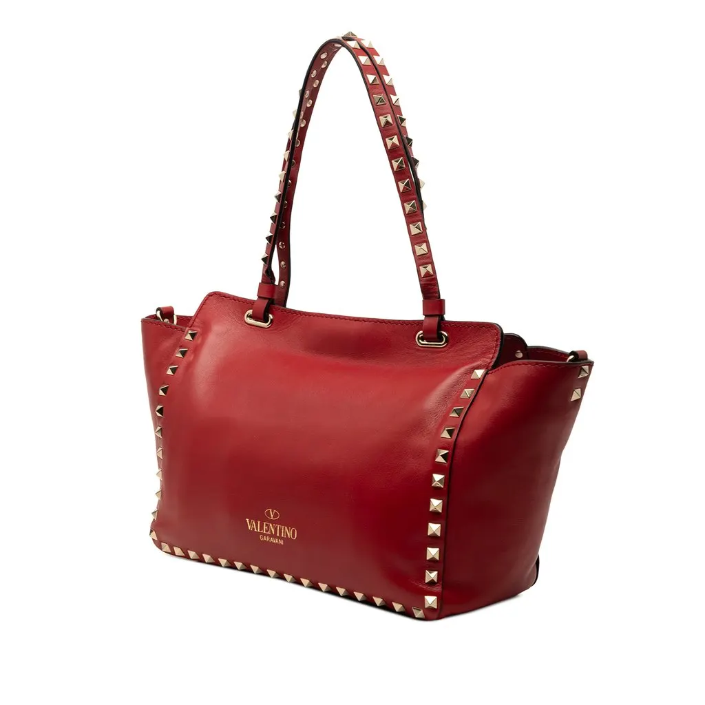 Valentino Small Leather Rockstud Trapeze Satchel Red Leather Very good - Back View