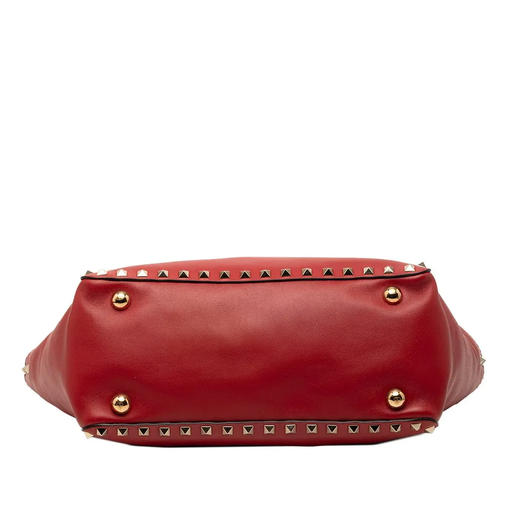Valentino Small Leather Rockstud Trapeze Satchel Red Leather Very good - Inside View