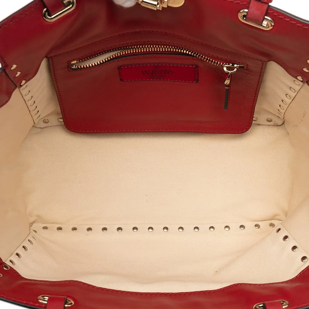 Valentino Small Leather Rockstud Trapeze Satchel Red Leather Very good - Model View