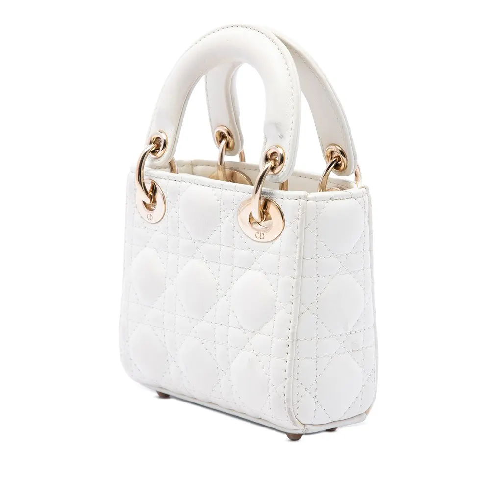 Dior Micro Lambskin Cannage Lady Dior White Leather Very good - Back View