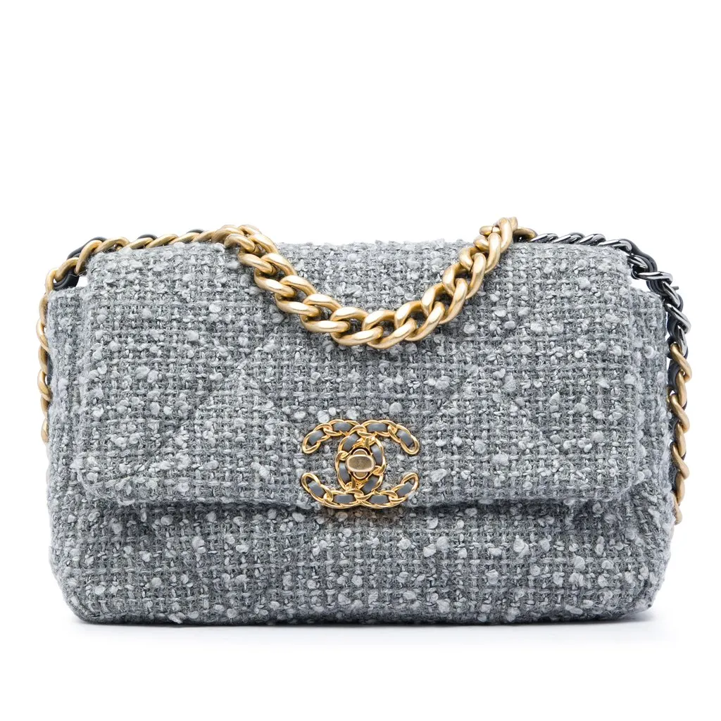 Chanel Medium Tweed 19 Flap MultiColor Very good - Front View