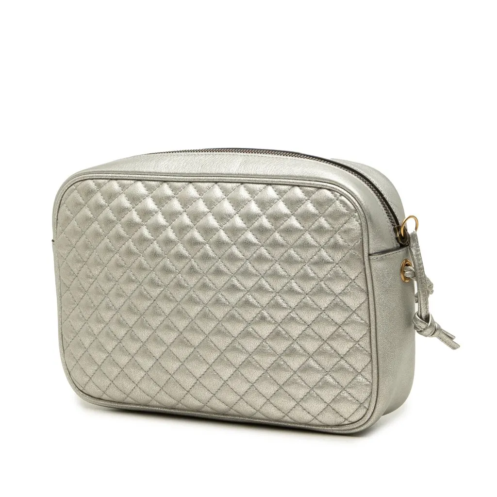 Gucci Small Quilted Metallic Calfskin Web Trapuntata Crossbody Silver Leather Very good - Back View