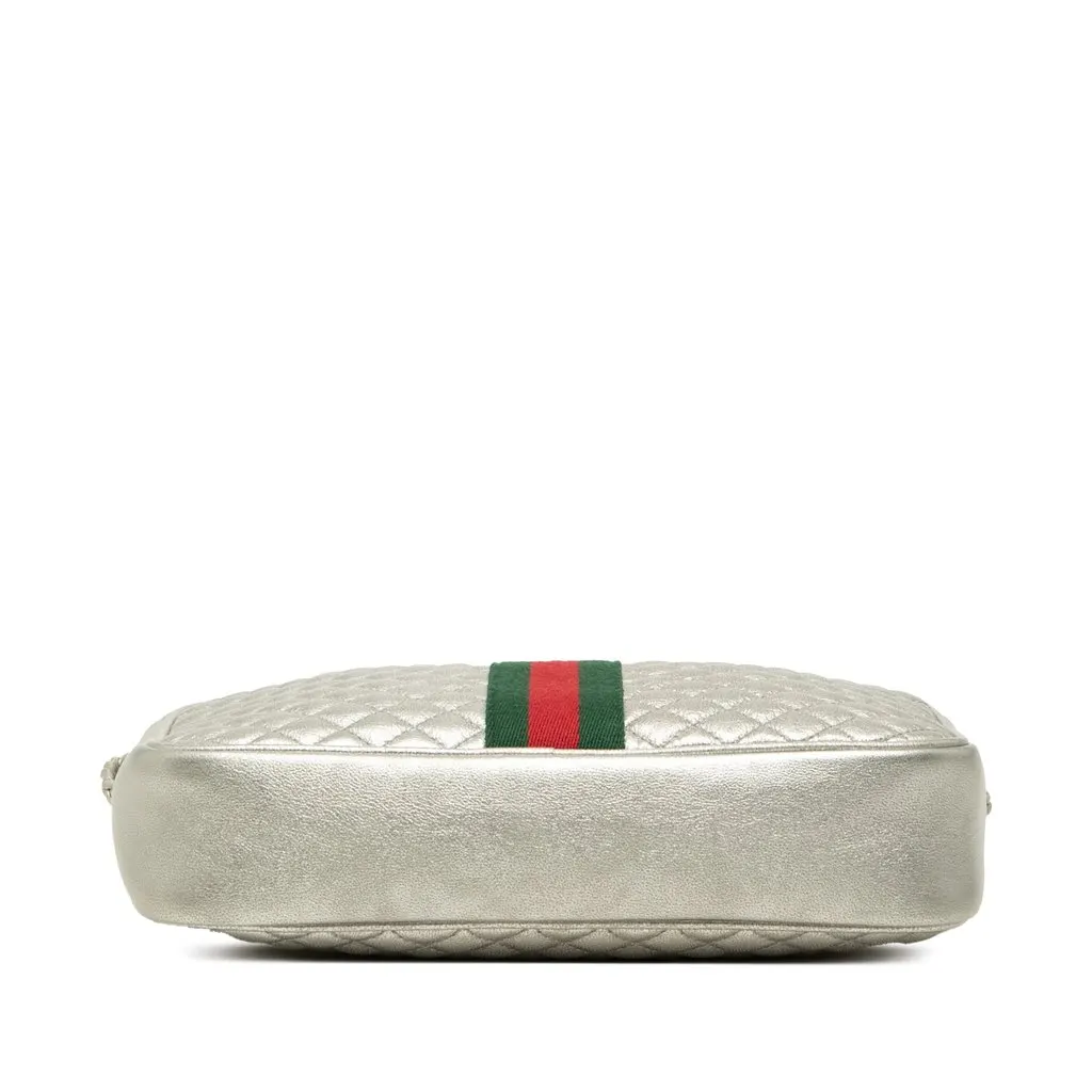 Gucci Small Quilted Metallic Calfskin Web Trapuntata Crossbody Silver Leather Very good - Inside View