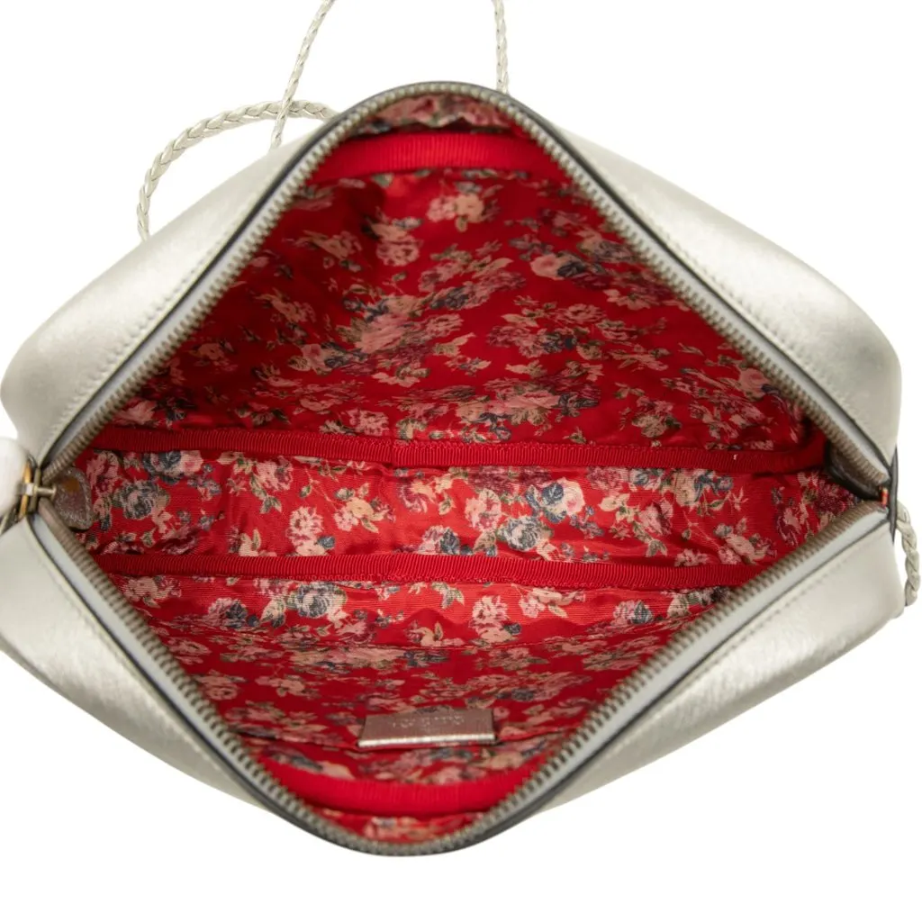 Gucci Small Quilted Metallic Calfskin Web Trapuntata Crossbody Silver Leather Very good - Model View