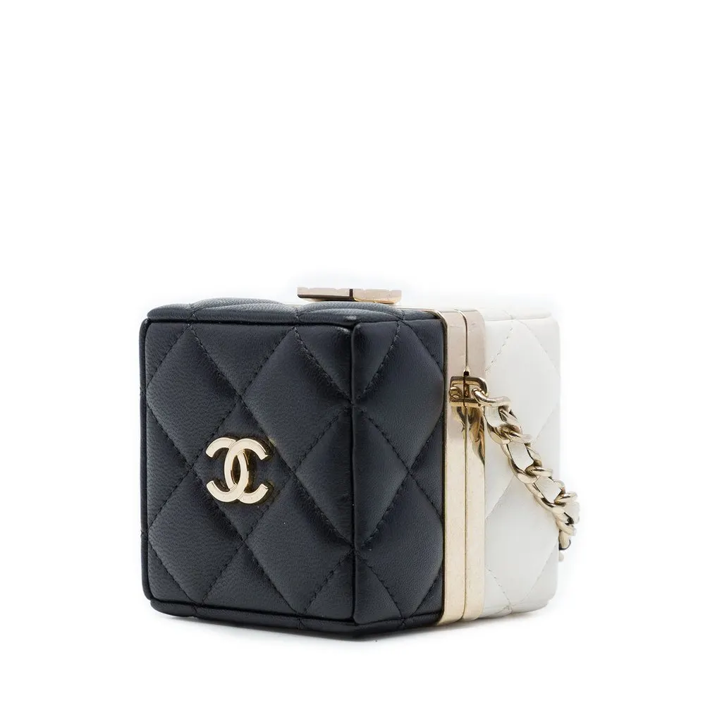 Chanel Bicolor Quilted Lambskin Cube Clutch with Chain White Leather Very good - Back View