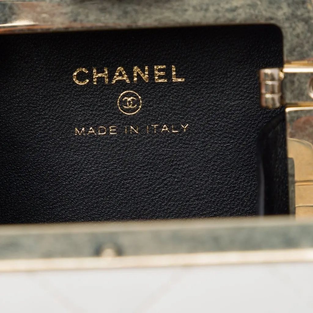 Chanel Bicolor Quilted Lambskin Cube Clutch with Chain White Leather Very good - Box View