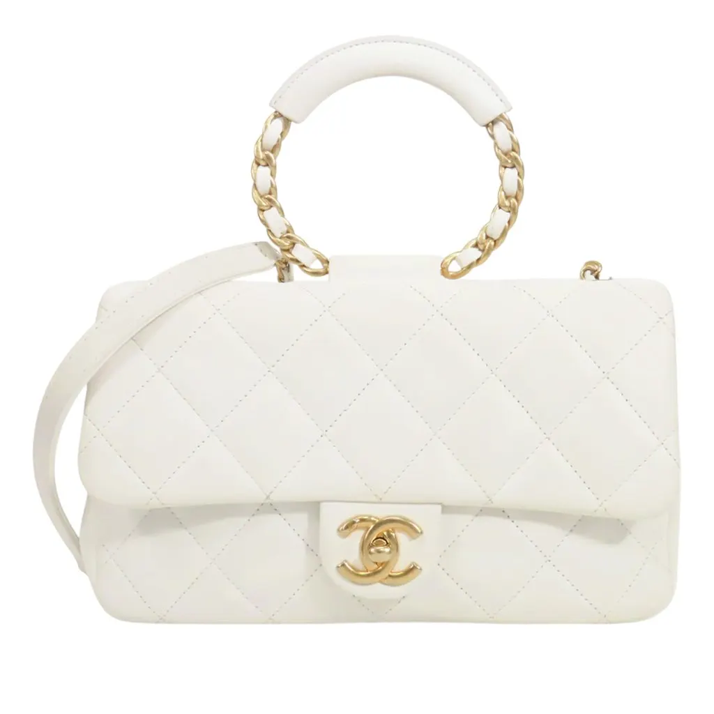 Chanel Medium Lambskin In The Loop Flap White Leather Very good - Front View