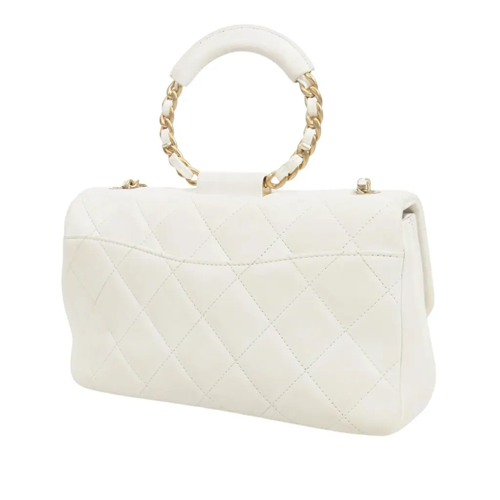 Chanel Medium Lambskin In The Loop Flap White Leather Very good - Back View