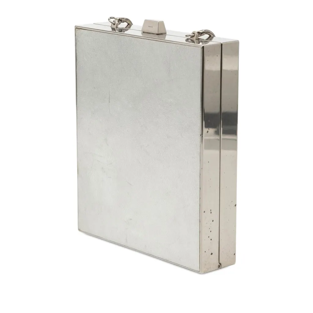 Saint Laurent Metal and Leather Tuxedo Box Star Clutch on Chain Silver Metal Very good - Back View
