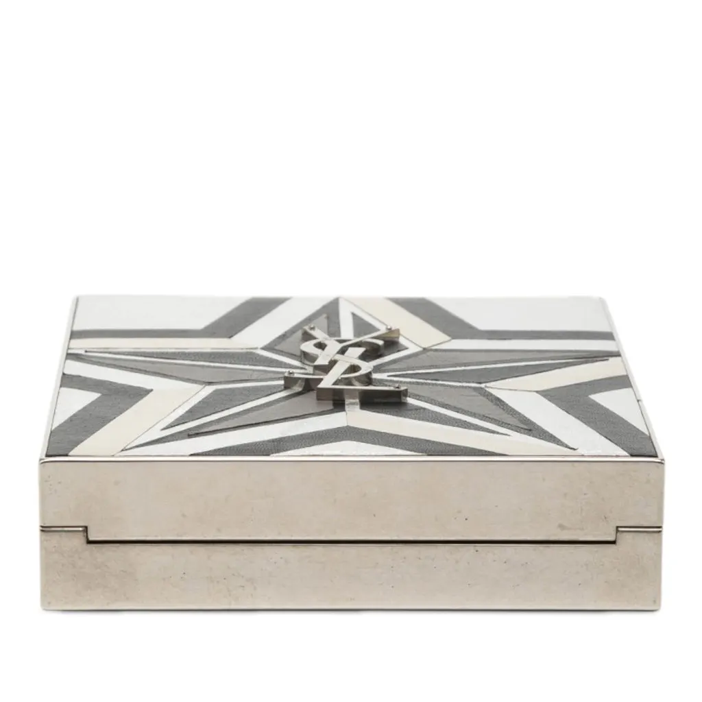 Saint Laurent Metal and Leather Tuxedo Box Star Clutch on Chain Silver Metal Very good - Inside View