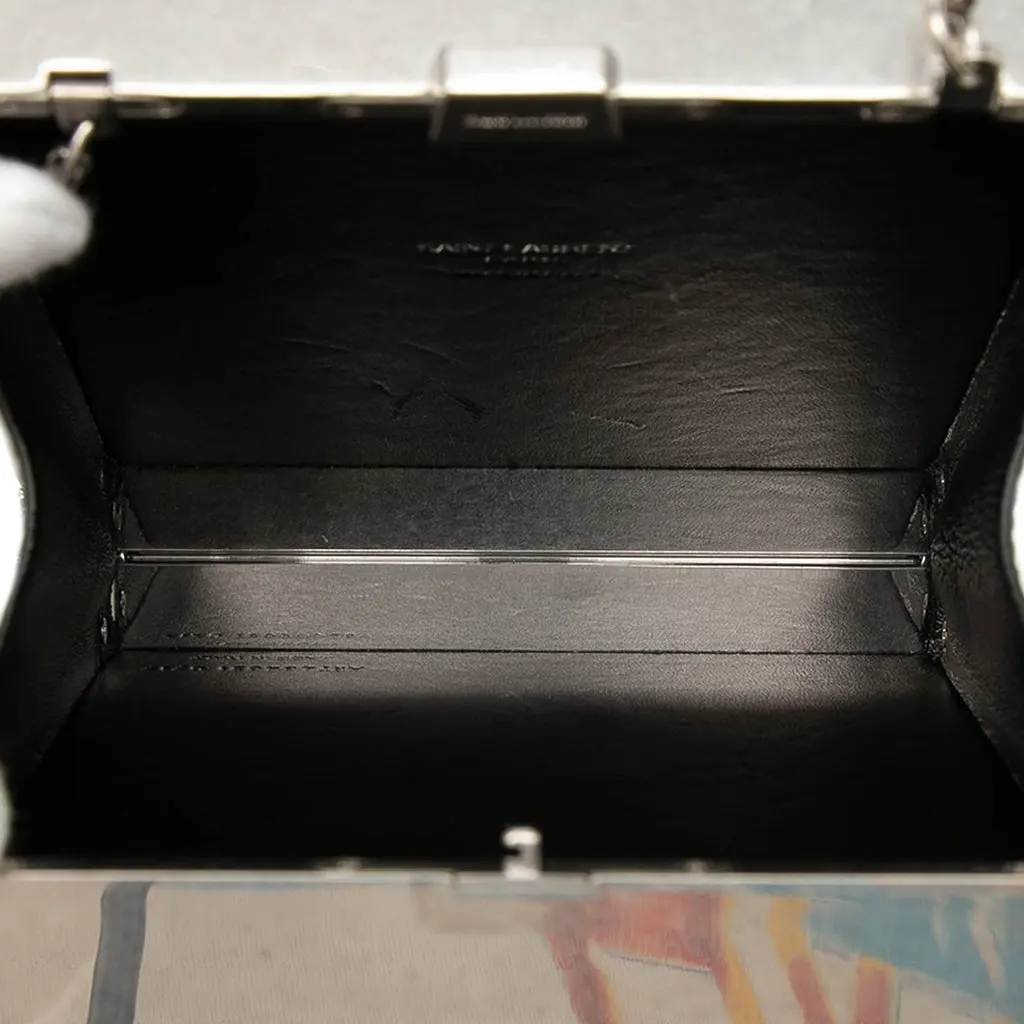 Saint Laurent Metal and Leather Tuxedo Box Star Clutch on Chain Silver Metal Very good - Model View