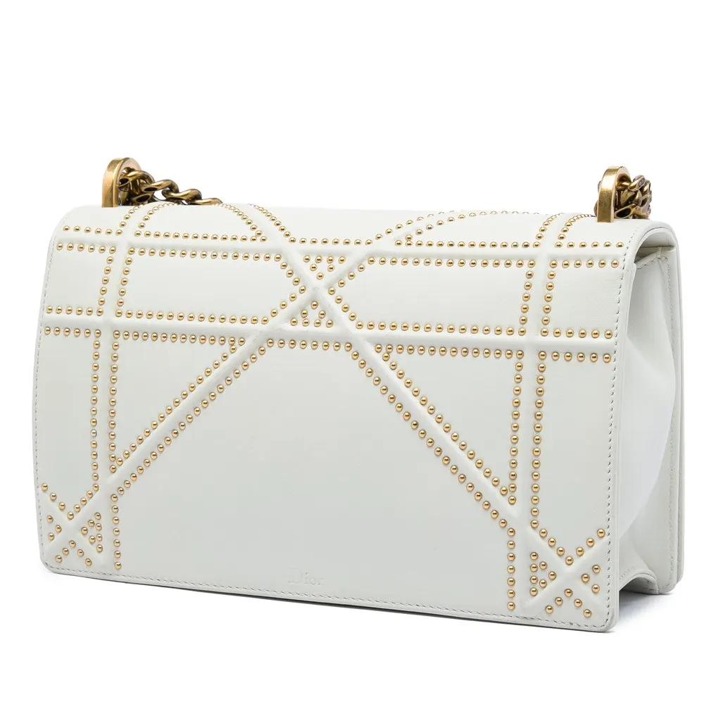 Dior Medium Studded Lambskin Diorama Flap White Leather Very good - Back View