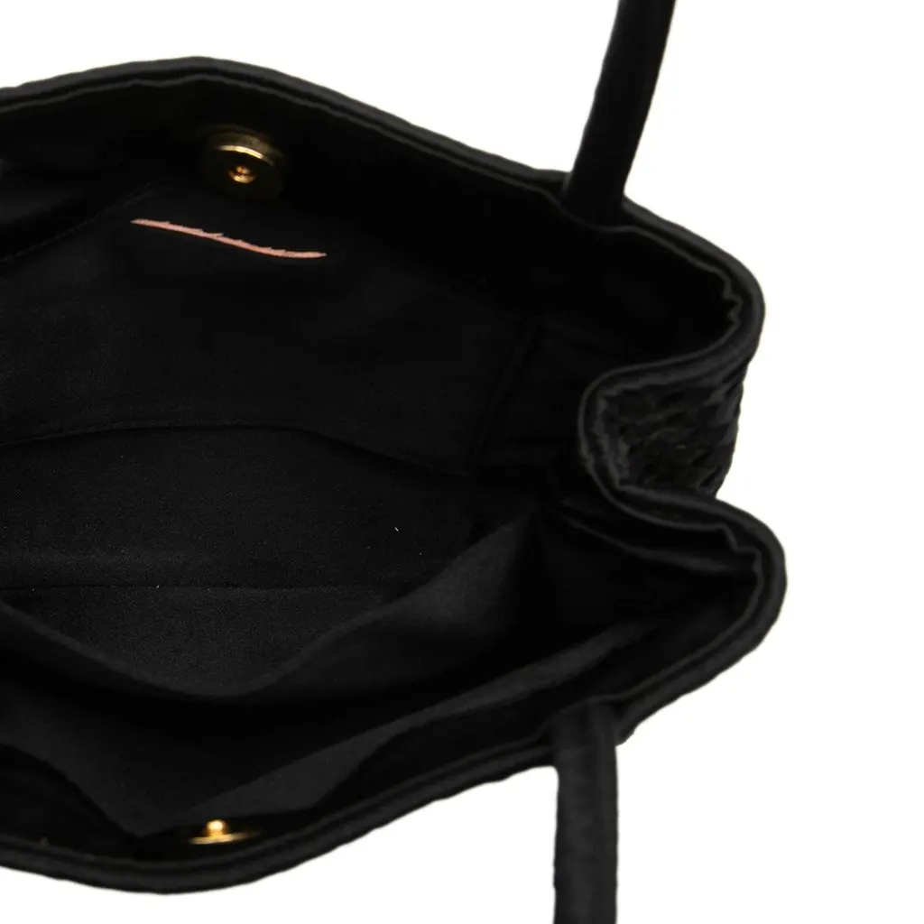 Bottega Veneta Mini Satin Intrecciato Tote Black Very good - Model View