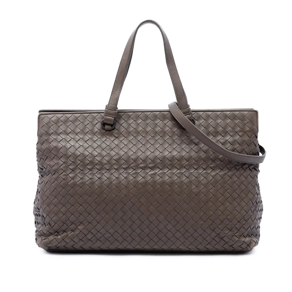 Bottega Veneta Nappa Intrecciato Satchel Brown Leather Very good - Front View
