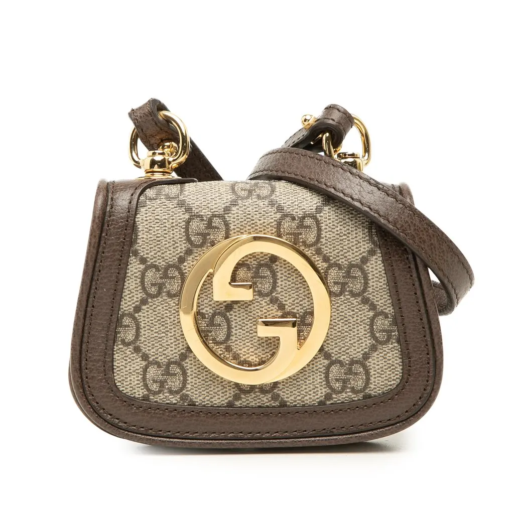Gucci GG Supreme Blondie Card Case on Strap Beige Canvas Very good - Front View