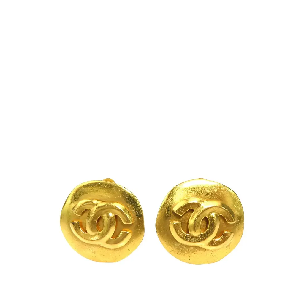 Chanel CC Gold Plated Round Clip on Earrings