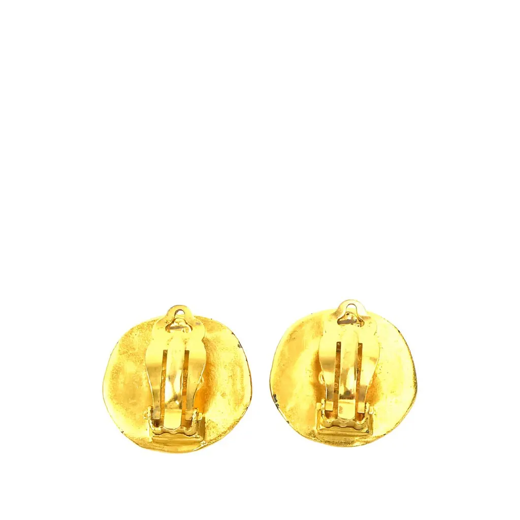 Chanel CC Gold Plated Round Clip on Earrings Gold Metal Very good - Back View
