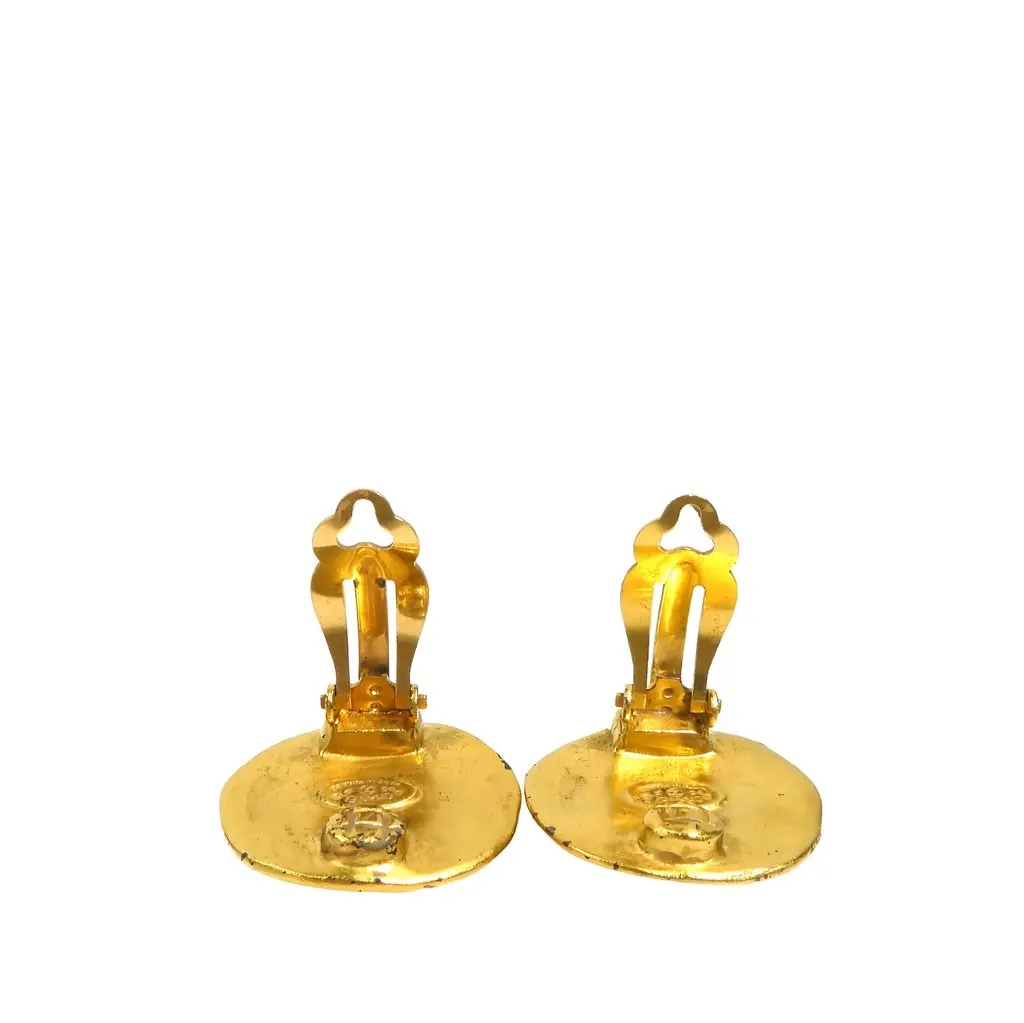Chanel CC Gold Plated Round Clip on Earrings Gold Metal Very good - Inside View