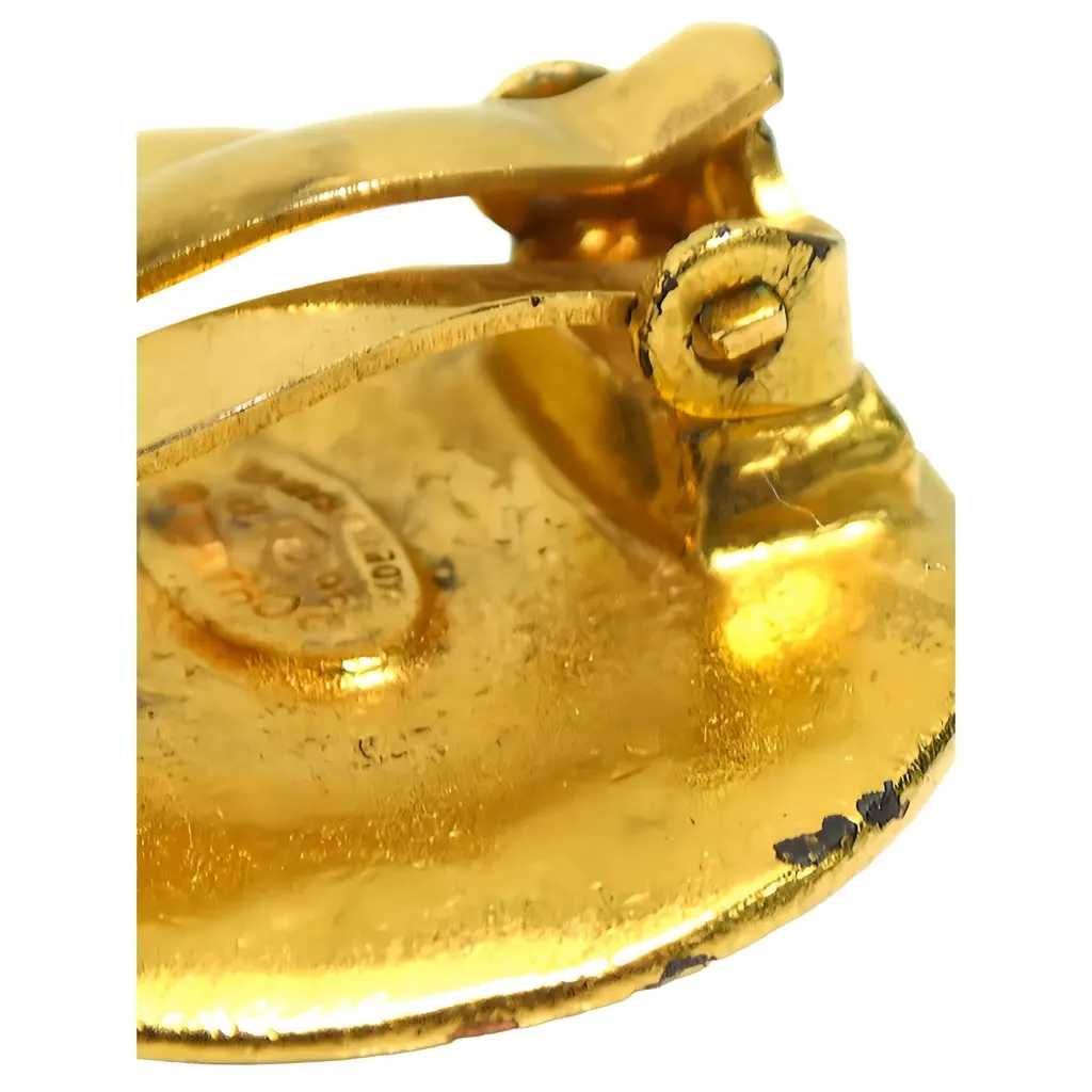 Chanel CC Gold Plated Round Clip on Earrings Gold Metal Very good - Box View
