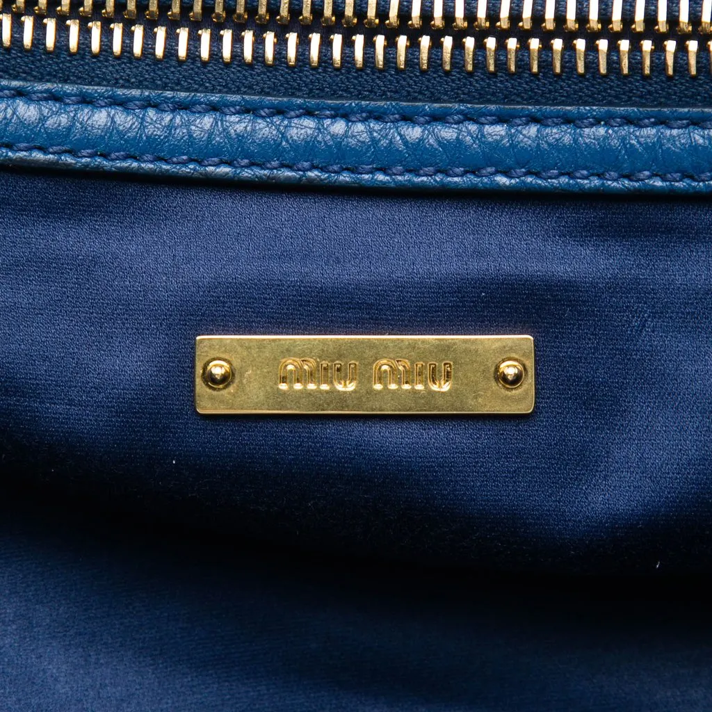 Miu Miu Vitello Daino Top Handle Bag Blue Leather Very good - Box View