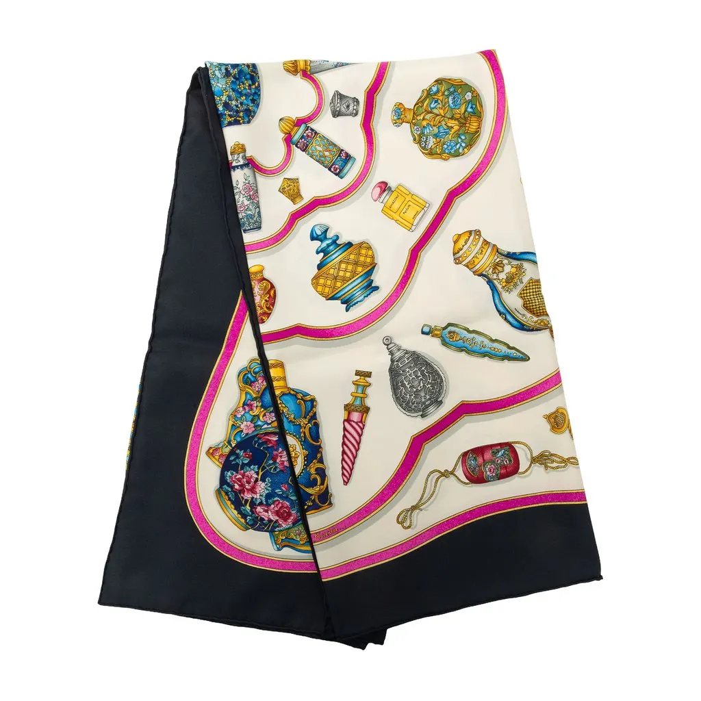 Hermès Qu Importe le Flacon Silk Scarf 90 White Silk Very good - Front View